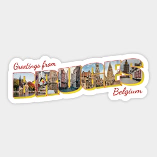 Greetings from Bruges in Belgium Vintage style retro souvenir Sticker